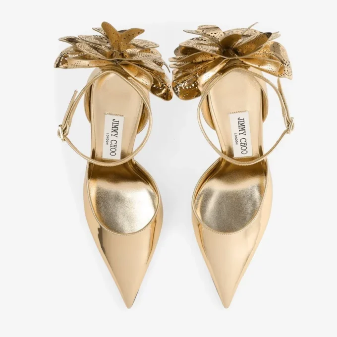 Sandali Marja 100 in pelle Liquid Metal dorata con allacciatura in pelle metallizzata Sandali Marja 100 in pelle Liquid Metal dorata con allacciatura in pelle metallizzata