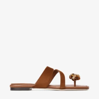 Sandali piatti Emeri in pelle scamosciata color cuoio e ambra