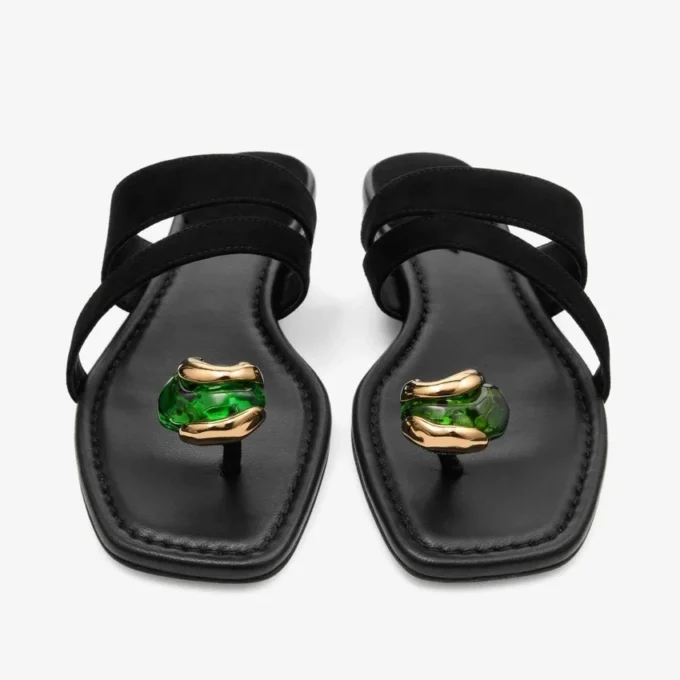 Sandali piatti Emeri in pelle scamosciata nera e verde trifoglio