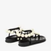 Sandali piatti Miro in camoscio nero con sfere in madreperla Sandali piatti Miro in camoscio nero con sfere in madreperla
