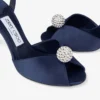 Sandali Sacora 85 in raso color blu marino con sfera impreziosita da cristalli