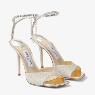 Sandali Saeda 100 Platinum Ice Dusty Glitter con decorazioni in cristallo