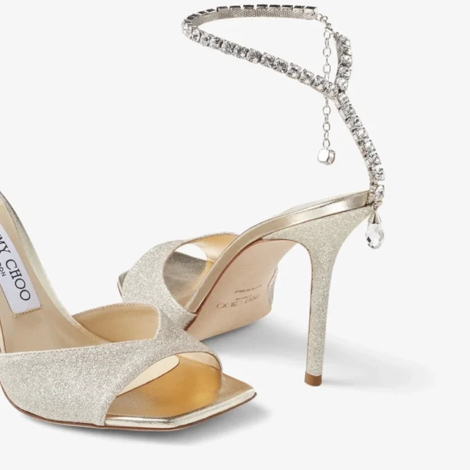 Sandali Saeda 100 Platinum Ice Dusty Glitter con decorazioni in cristallo