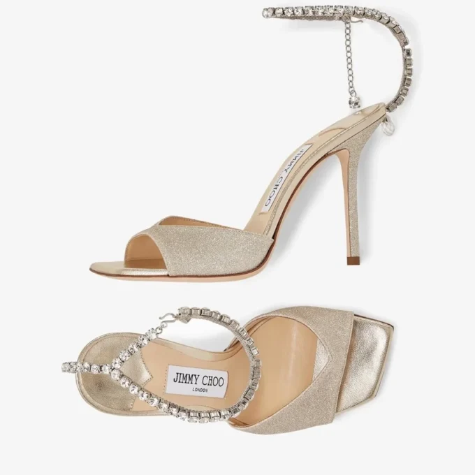 Sandali Saeda 100 Platinum Ice Dusty Glitter con decorazioni in cristallo