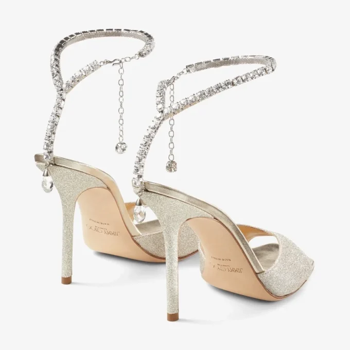 Sandali Saeda 100 Platinum Ice Dusty Glitter con decorazioni in cristallo