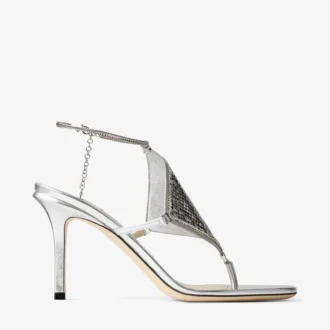 Sandalo con cinturino in pelle nappa metallizzata e rete metallica
