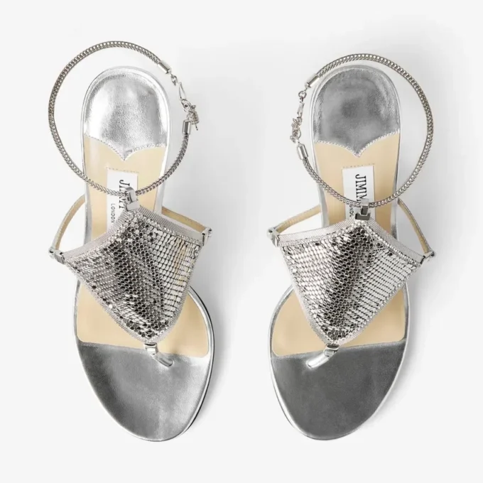 Sandalo con cinturino in pelle nappa metallizzata e rete metallica
