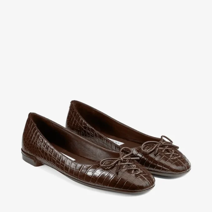 Scarlett Ballerina – Ballerine in pelle goffrata effetto coccodrillo color cioccolato