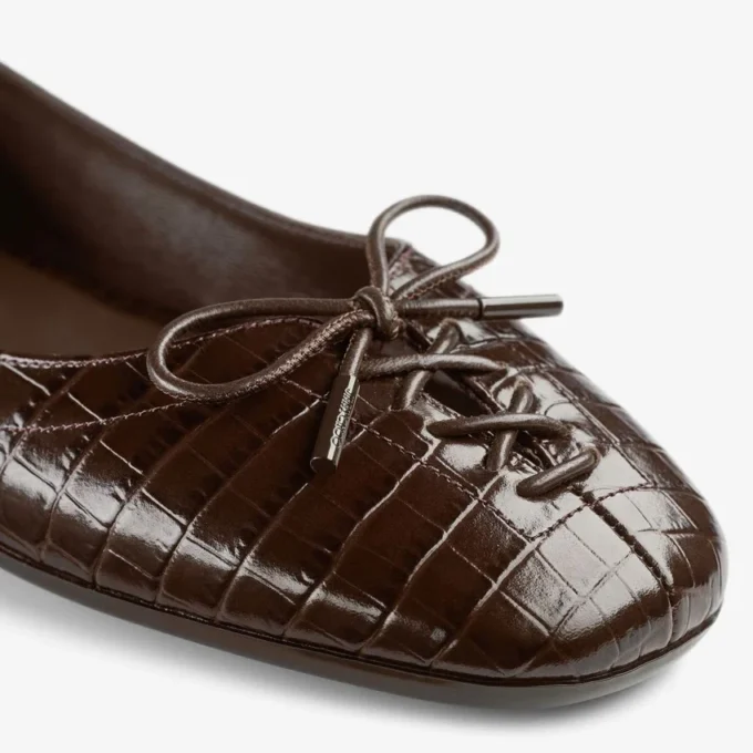 Scarlett Ballerina – Ballerine in pelle goffrata effetto coccodrillo color cioccolato