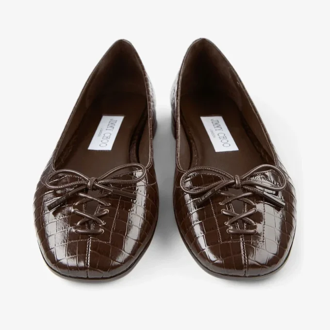 Scarlett Ballerina – Ballerine in pelle goffrata effetto coccodrillo color cioccolato