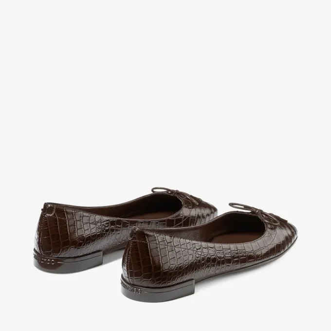 Scarlett Ballerina – Ballerine in pelle goffrata effetto coccodrillo color cioccolato