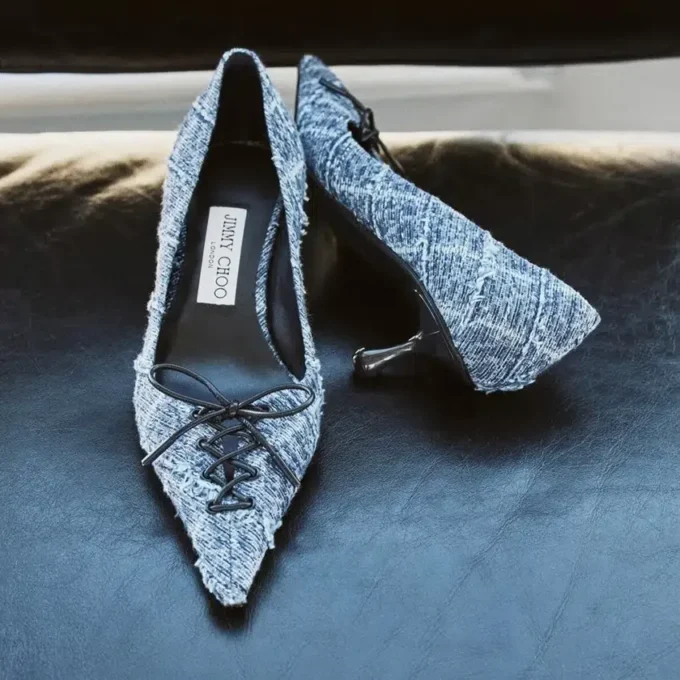Scarpe con tacco a spillo Scarlett 50 in denim a trama incrociata