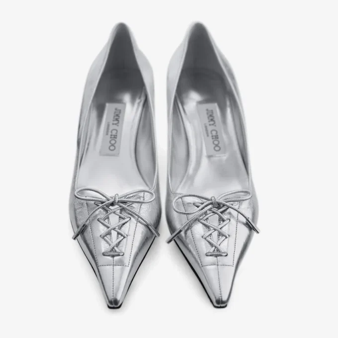 Scarpe con tacco a spillo Scarlett 50 in pelle metallizzata argento vintage