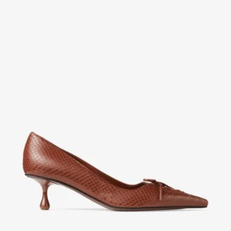 Scarpe con tacco a spillo Scarlett 50 in pelle stampata Elaphe color cognac