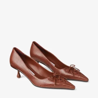 Scarpe con tacco a spillo Scarlett 50 in pelle stampata Elaphe color cognac