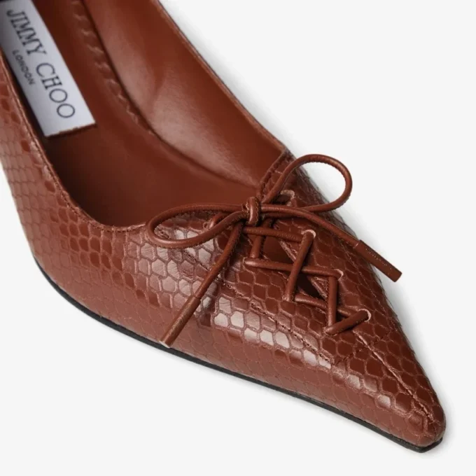 Scarpe con tacco a spillo Scarlett 50 in pelle stampata Elaphe color cognac