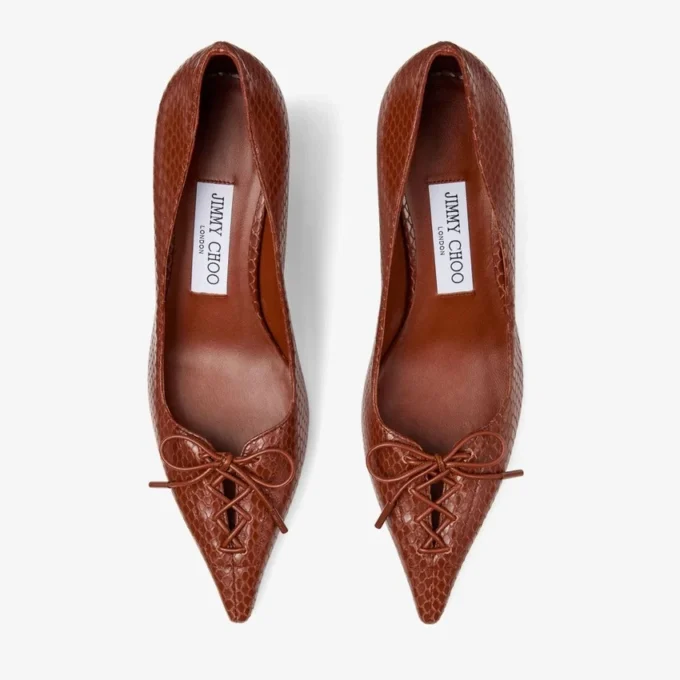 Scarpe con tacco a spillo Scarlett 50 in pelle stampata Elaphe color cognac