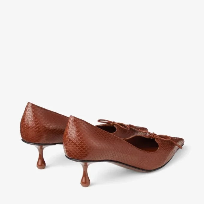 Scarpe con tacco a spillo Scarlett 50 in pelle stampata Elaphe color cognac