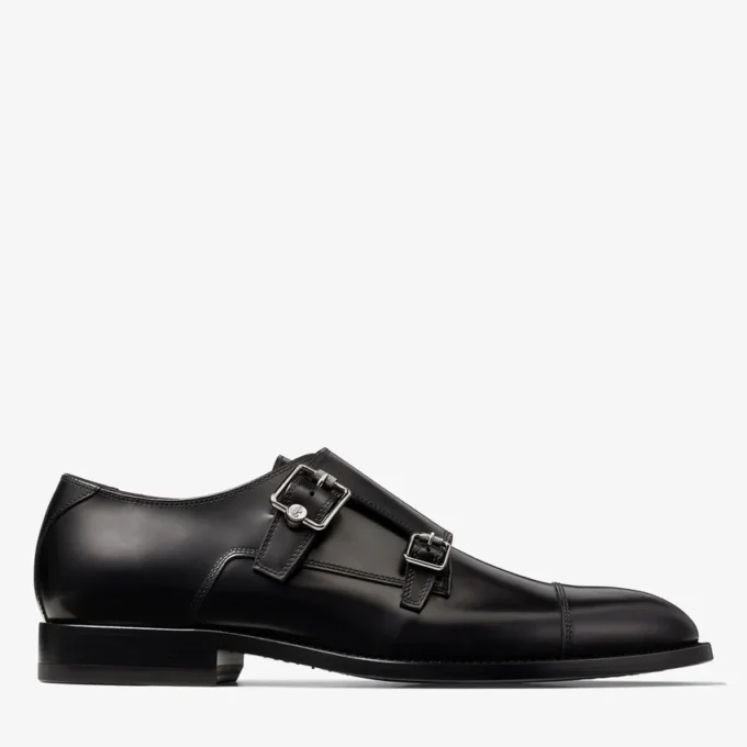 Scarpe Finnion Monkstrap in pelle spazzolata nera Scarpe Finnion Monkstrap in pelle spazzolata nera