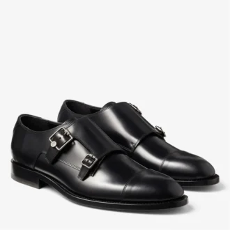 Scarpe Finnion Monkstrap in pelle spazzolata nera Scarpe Finnion Monkstrap in pelle spazzolata nera