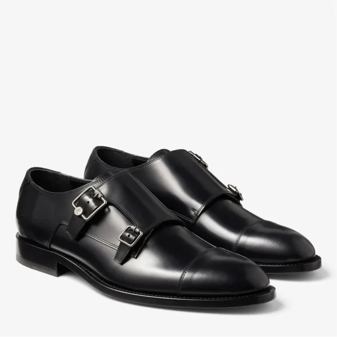 Scarpe Finnion Monkstrap in pelle spazzolata nera Scarpe Finnion Monkstrap in pelle spazzolata nera