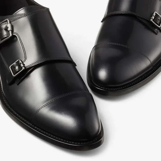 Scarpe Finnion Monkstrap in pelle spazzolata nera Scarpe Finnion Monkstrap in pelle spazzolata nera