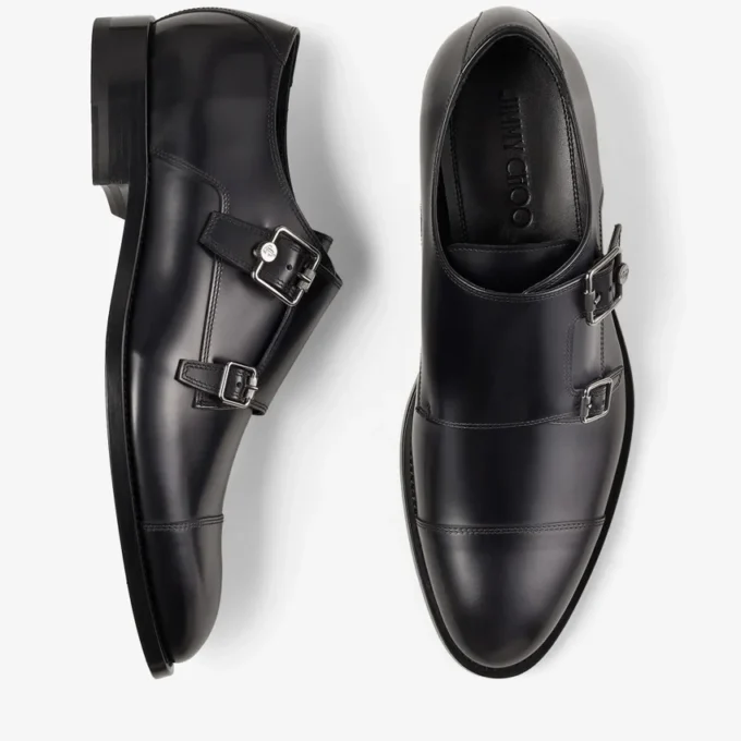 Scarpe Finnion Monkstrap in pelle spazzolata nera Scarpe Finnion Monkstrap in pelle spazzolata nera