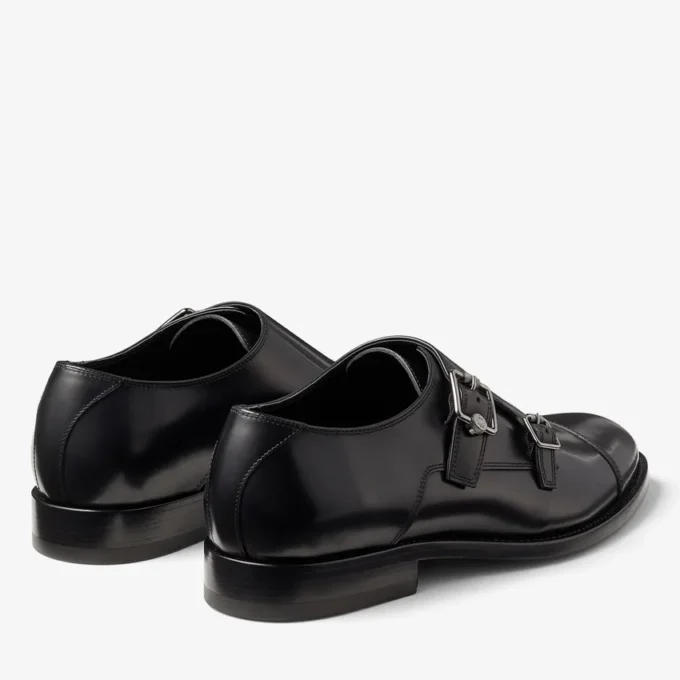 Scarpe Finnion Monkstrap in pelle spazzolata nera Scarpe Finnion Monkstrap in pelle spazzolata nera