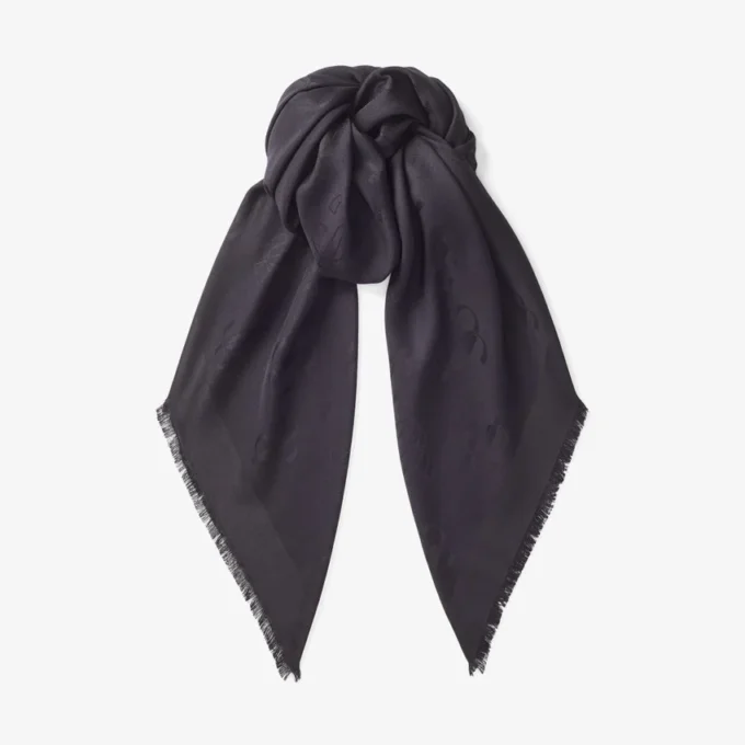 Scialle Emani in jacquard di seta e lana nero Scialle Emani in jacquard di seta e lana nero