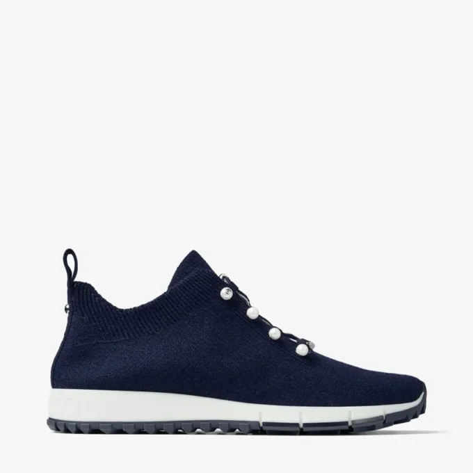 Sneakers Veles in maglia melange color blu navy con bottoni in madreperla