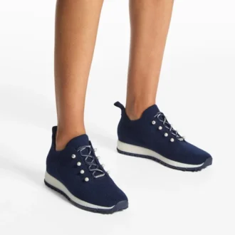 Sneakers Veles in maglia melange color blu navy con bottoni in madreperla