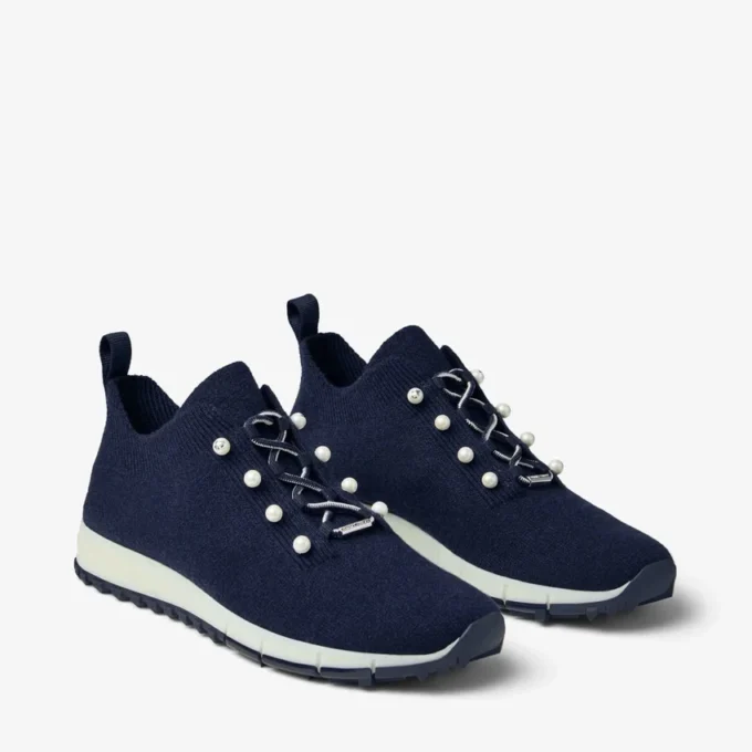 Sneakers Veles in maglia melange color blu navy con bottoni in madreperla