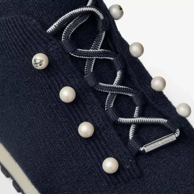 Sneakers Veles in maglia melange color blu navy con bottoni in madreperla