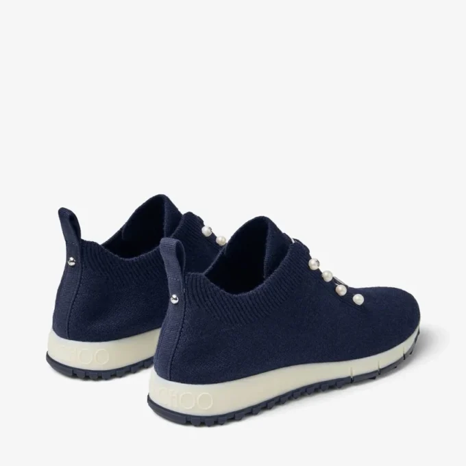 Sneakers Veles in maglia melange color blu navy con bottoni in madreperla