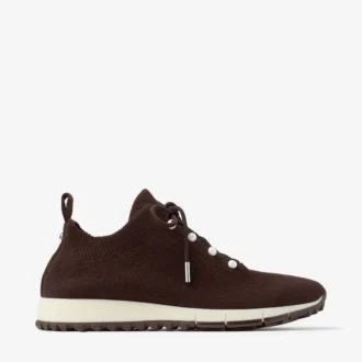 Sneakers Veles in maglia melange color cioccolato con bottoni in perla