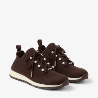 Sneakers Veles in maglia melange color cioccolato con bottoni in perla