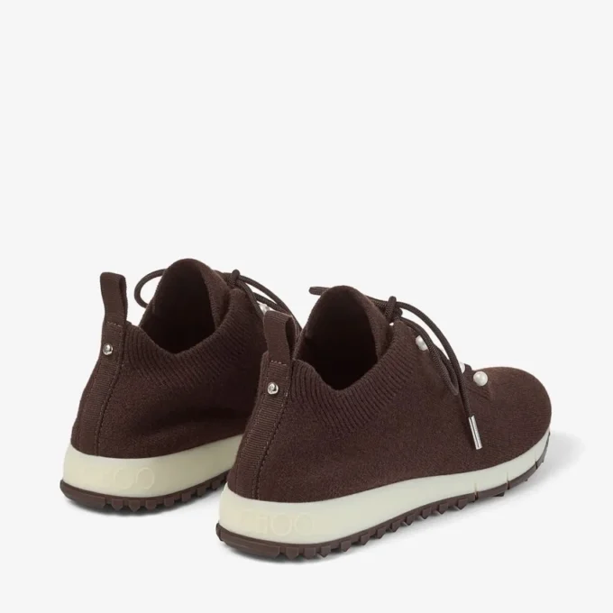 Sneakers Veles in maglia melange color cioccolato con bottoni in perla