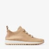 Sneakers Veles in maglia melange di cashmere color chai con bottoni in perla