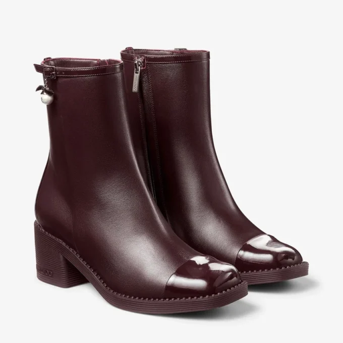 Stivaletti Adry 60 in nappa verniciata color merlot intenso con ciondolo a perla