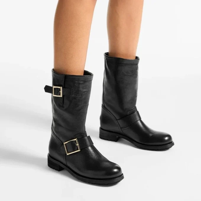 Stivaletti da Biker neri in pelle Stivaletti da Biker neri in pelle