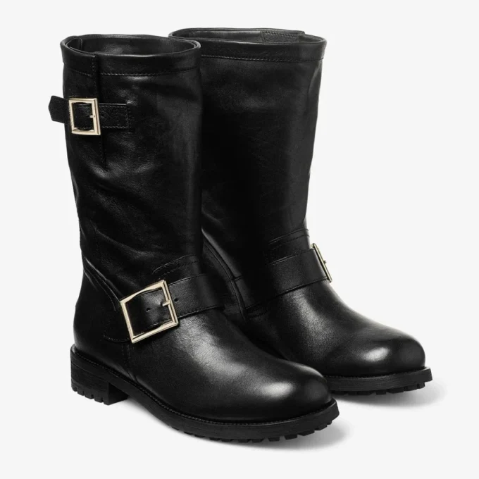 Stivaletti da Biker neri in pelle Stivaletti da Biker neri in pelle