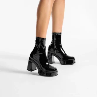 Stivaletti Hadi 100 in tessuto verniciato elasticizzato nero