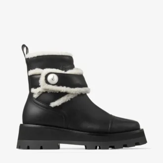 Stivaletti Meena in pelle di vitello lucida nera con shearling