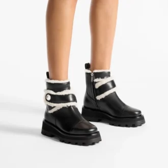 Stivaletti Meena in pelle di vitello lucida nera con shearling