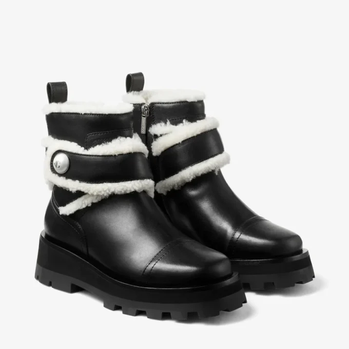 Stivaletti Meena in pelle di vitello lucida nera con shearling Stivaletti Meena in pelle di vitello lucida nera con shearling
