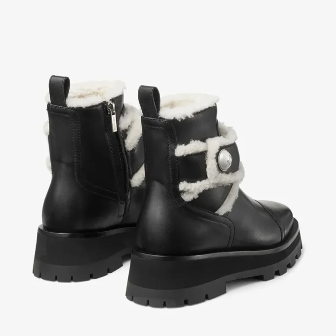Stivaletti Meena in pelle di vitello lucida nera con shearling Stivaletti Meena in pelle di vitello lucida nera con shearling