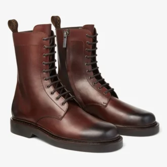Stivaletti Rowan Derby in pelle di vitello cerata color castagna
