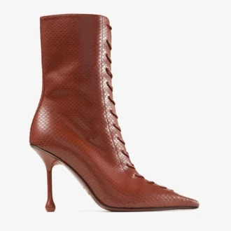 Stivaletti Scarlett 85 in pelle stampata Elaphe color cognac