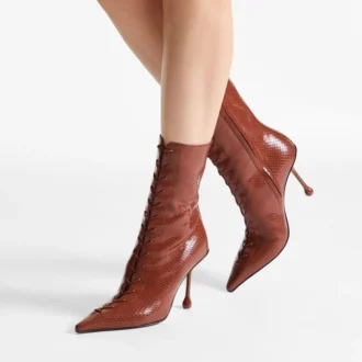Stivaletti Scarlett 85 in pelle stampata Elaphe color cognac