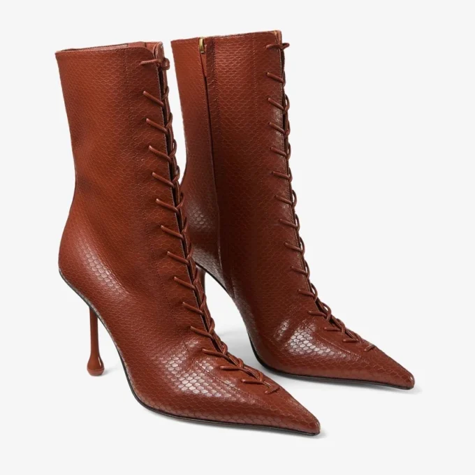 Stivaletti Scarlett 85 in pelle stampata Elaphe color cognac Stivaletti Scarlett 85 in pelle stampata Elaphe color cognac
